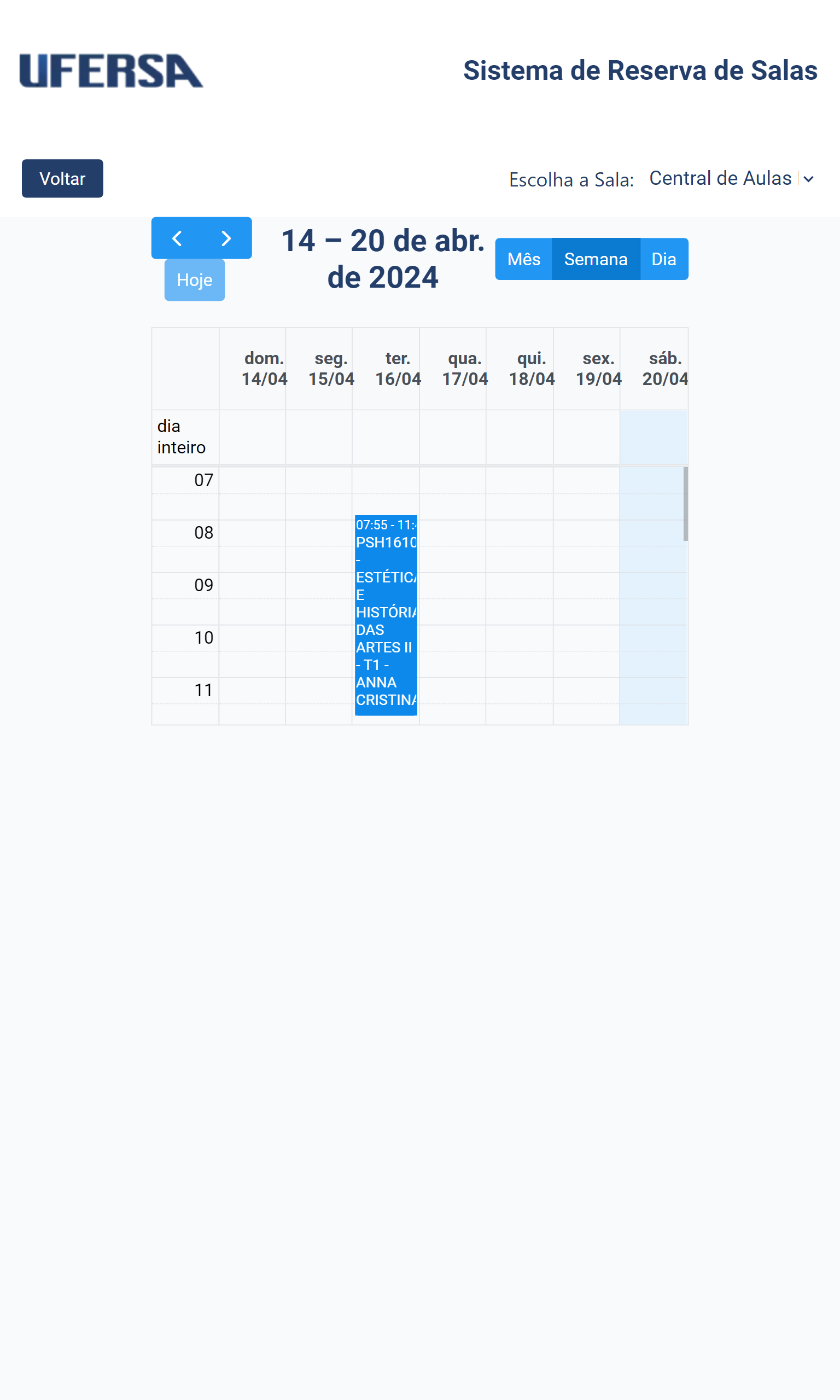 Tela Calendário Tablet